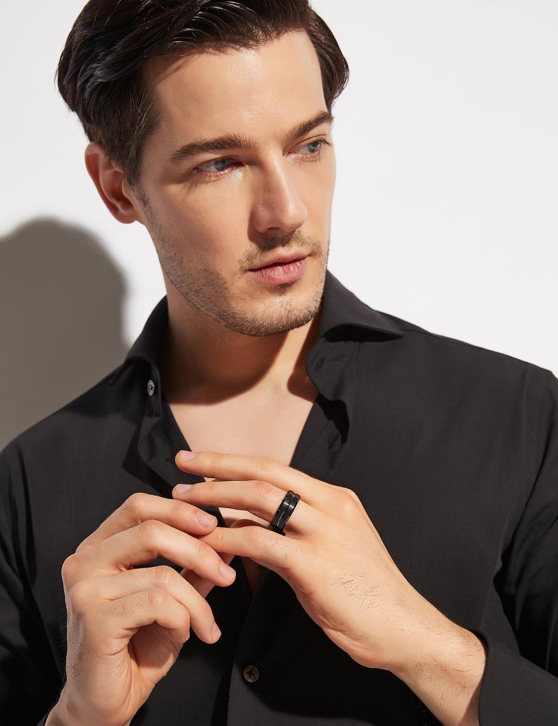 Greenpod خاتم زفاف من التنجستن الأسود 8 مم للرجال مع مركز مجوف وتشطيب مصقول مناسب للراحة مقاس 13 - Image 4